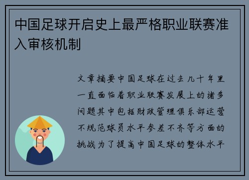 中国足球开启史上最严格职业联赛准入审核机制
